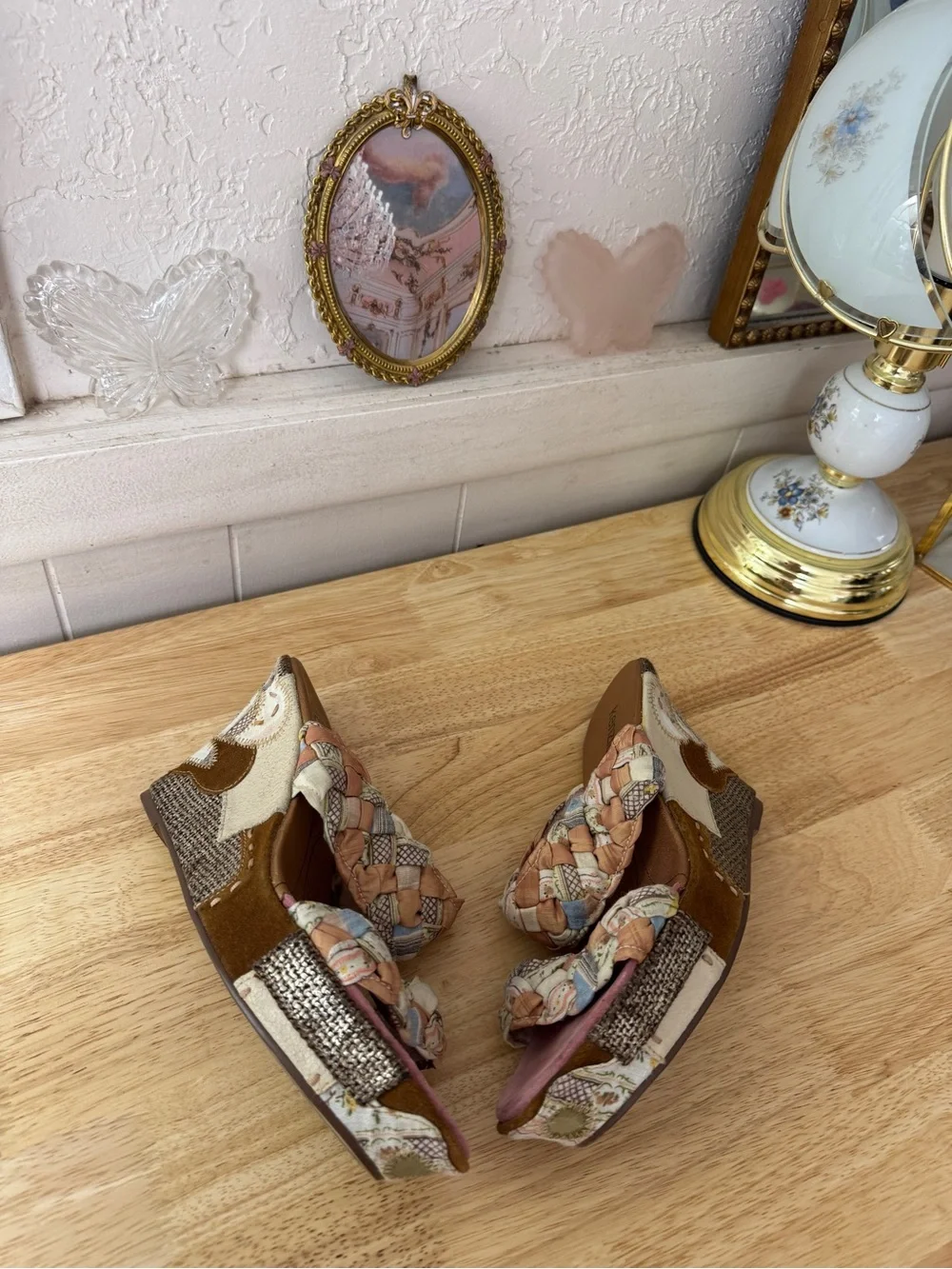 2000s Dreamy Whimsical Kenzie Patchwork Braided Platform Wedges Size 9 Y2K Fairy
